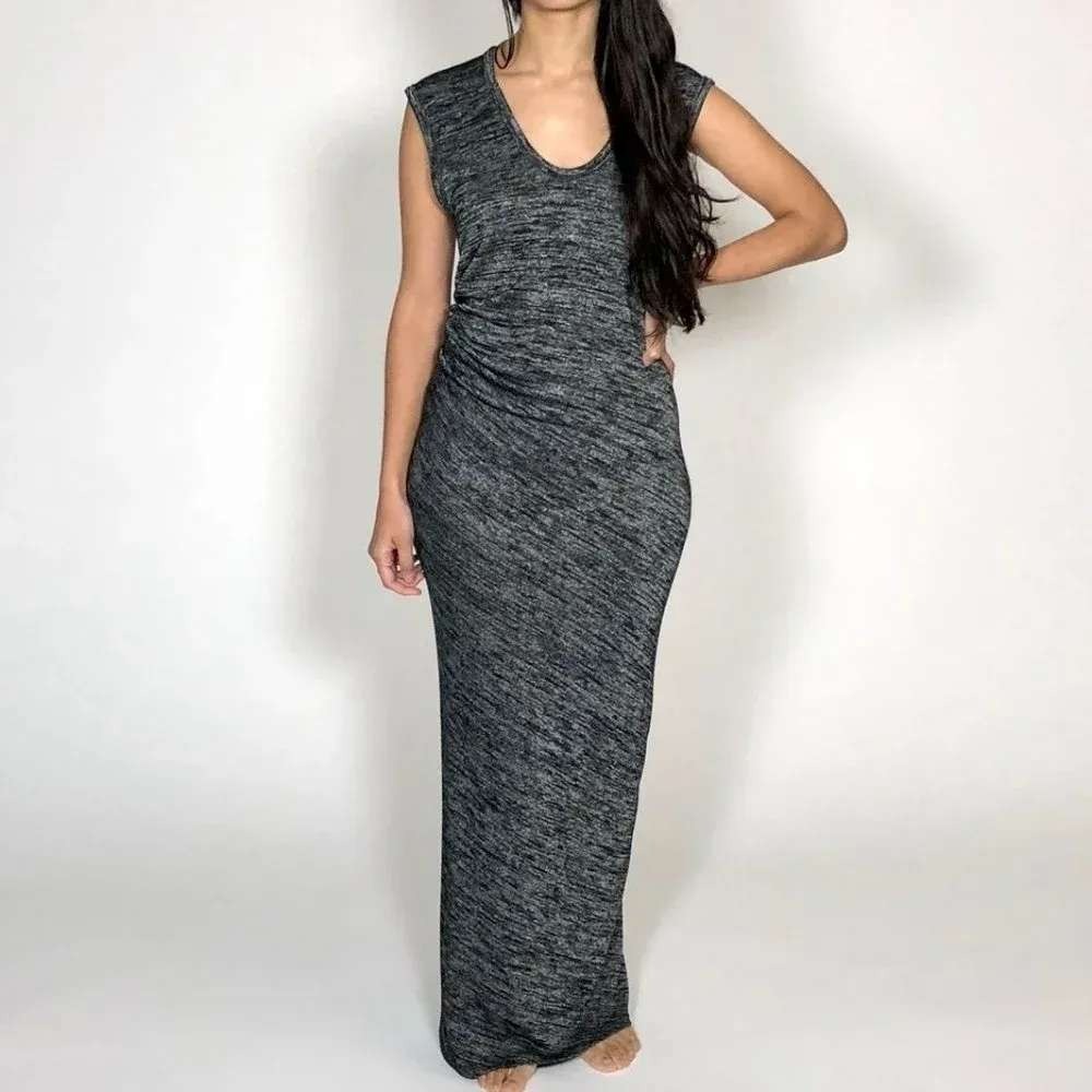 T by Alexander Wang Maxi Dress Size L Static Gray Drape Back Stretch Jersey